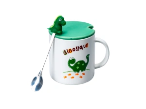 КРУЖКА керамическая "Дино" 320 мл/11,5*8,5*10 см с крышкой и ложкой   108479