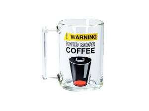 КРУЖКА стеклянная "Фитнес. Coffee warning" 320 мл/11 см   109780
