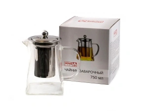ЧАЙНИК ЗАВАРОЧНЫЙ стеклянный с металлическим фильтром 750 мл/15 см  Home Line 103608 