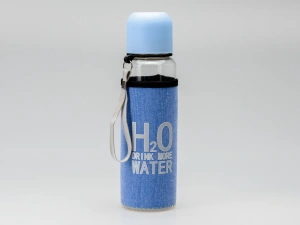 БУТЫЛКА стекло/пластмасса для питья "H2O" в текстильном чехле 600 мл   110955